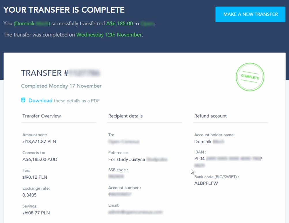TransferWise transaction